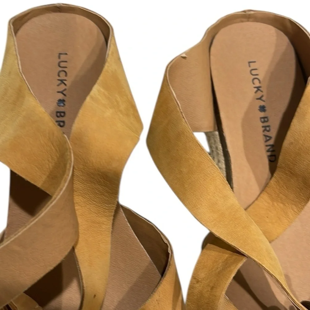 Lucky Brand Gladas Espadrille Ankle Wrap Wedge Sandal SZ 8 Desert Sand